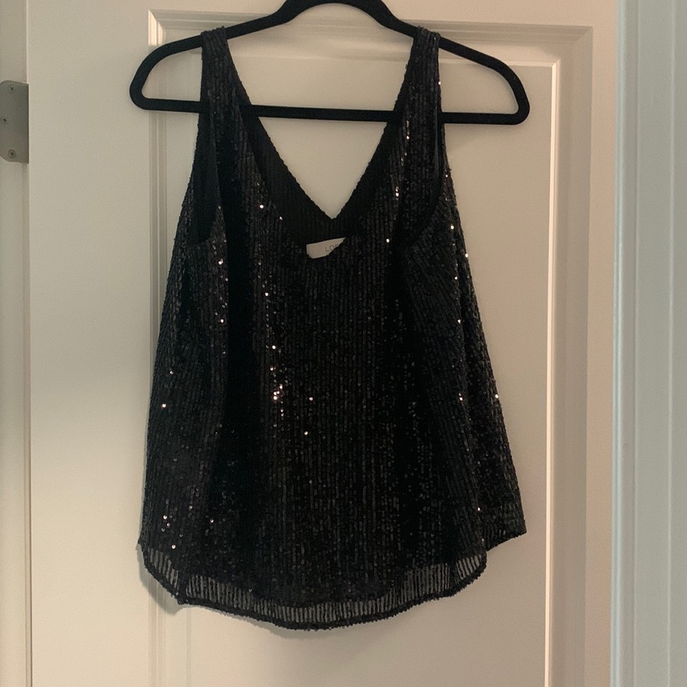 Loft size medium NWOT black sequin double V cami shell